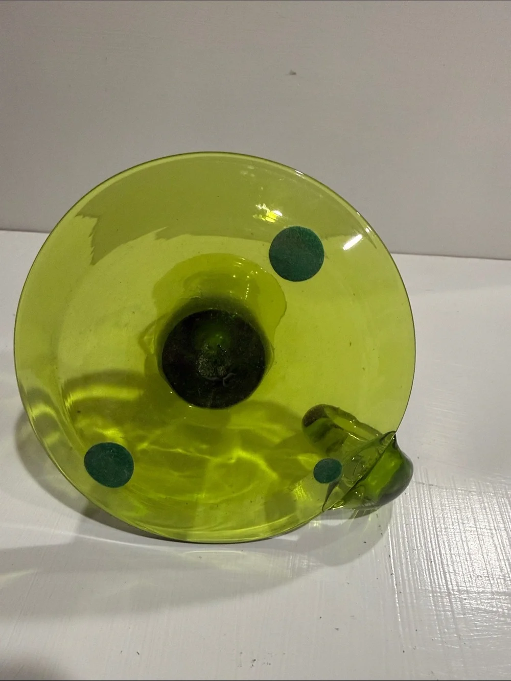 Jamestown Colonial Green Glass Chamberstick Candlestick Holder vintage